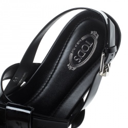 مملوكة مسبقًا Tod's Black Patent Leather Bow Detail Flat Thong Sandals Size 41