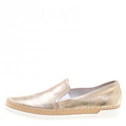Pre Owned Tod's Metallic Gold Leather Pantofola Espadrille Slip On Sneakers Size 39