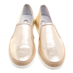 Pre Owned Tod's Metallic Gold Leather Pantofola Espadrille Slip On Sneakers Size 39