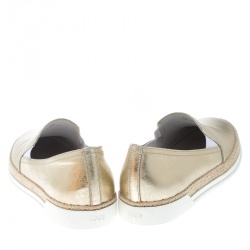 Pre Owned Tod's Metallic Gold Leather Pantofola Espadrille Slip On Sneakers Size 39