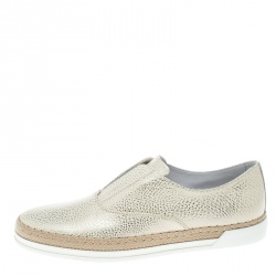 مملوكة مسبقًا Tod's Cream Textured Leather Francesina Espadrille Slip On Sneakers Size 39.5