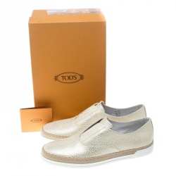 مملوكة مسبقًا Tod's Cream Textured Leather Francesina Espadrille Slip On Sneakers Size 39.5