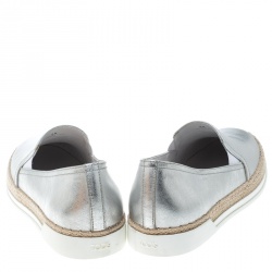 Pre Owned Tod's Metallic Silver Leather Pantofola Espadrille Slip On Sneakers Size 38