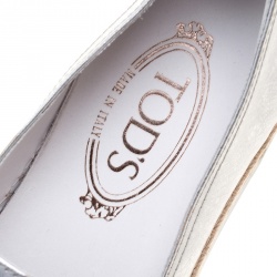 Pre Owned Tod's Metallic Silver Leather Pantofola Espadrille Slip On Sneakers Size 38