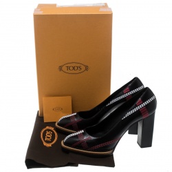 Tod's Black Leather Stitch Detail Block Heel Pumps Size 40