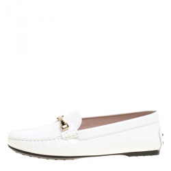 Pre Owned Tod's White Patent Leather Penny Loafers Size 40.5
