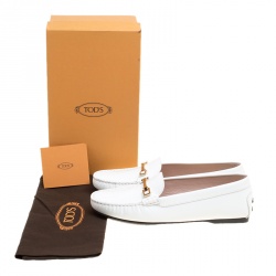 Pre Owned Tod's White Patent Leather Penny Loafers Size 40.5