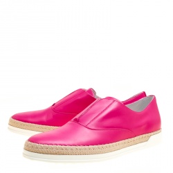 Pre Owned Tod's Fuchsia Pink Leather Francesina Espadrille Slip On Sneakers Size 40