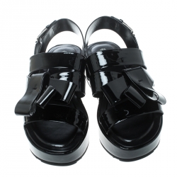 Pre Owned Tod's Black Patent Leather Slingback Platform Sandals Size 38