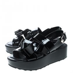 Pre Owned Tod's Black Patent Leather Slingback Platform Sandals Size 38