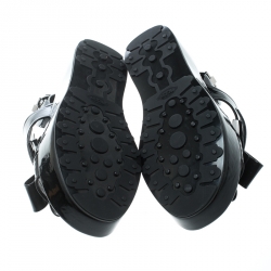 Pre Owned Tod's Black Patent Leather Slingback Platform Sandals Size 38