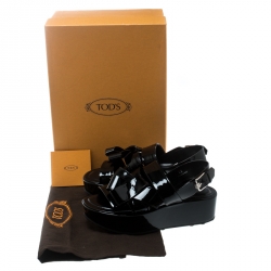 Pre Owned Tod's Black Patent Leather Slingback Platform Sandals Size 38