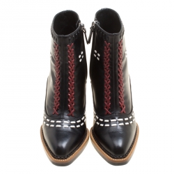 Pre Owned Tod's Black Leather Gipsy Cross Stitch Detail Block Heel Ankle Boots Size 38.5