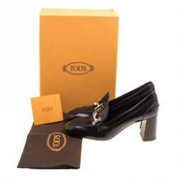 Pre Owned Tod's Black Leather Gomma Maxi Double T Court Loafer Pumps Size 38