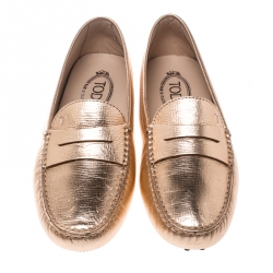 Pre Owned Tod's Bronze Leather Penny Loafers Size 41