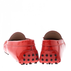Pre Owned Tod's Neon Red Patent Leather Penny Loafers Size 39.5