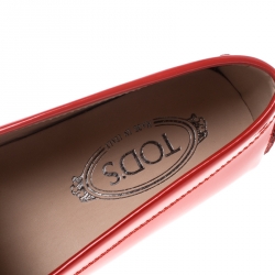 Pre Owned Tod's Neon Red Patent Leather Penny Loafers Size 39.5