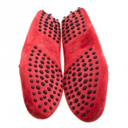 Pre Owned حذاء لوفرز تودز بيني جلد لامع وسويدي أحمر مقاس 38