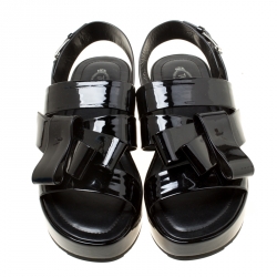 Pre Owned Tod's Black Patent Leather Slingback Platform Sandals Size 39