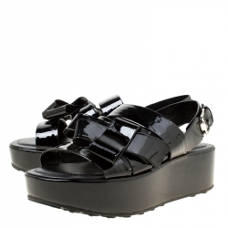 Pre Owned Tod's Black Patent Leather Slingback Platform Sandals Size 39