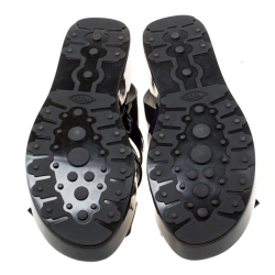 Pre Owned Tod's Navy Blue Patent Leather Slingback Platform Sandals Size 39.5