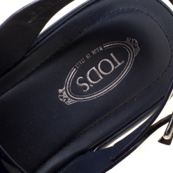 Pre Owned Tod's Navy Blue Patent Leather Slingback Platform Sandals Size 39.5