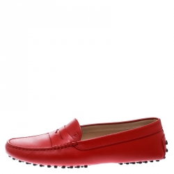 Pre Owned Tod's Red Leather Penny Loafers Size 39.5