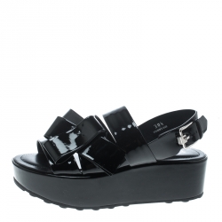 Pre Owned Tod's Black Patent Leather Slingback Platform Sandals Size 39.5
