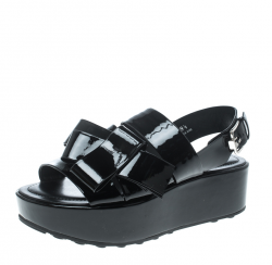 Pre Owned Tod's Black Patent Leather Slingback Platform Sandals Size 39.5