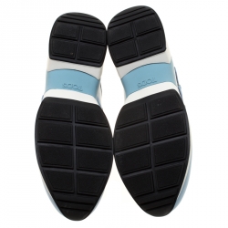 Pre Owned Tod's Sky Blue Leather Double Buckle Sneakers Size 38