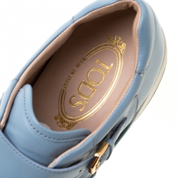 Pre Owned Tod's Sky Blue Leather Double Buckle Sneakers Size 38