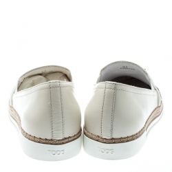 Pre Owned Tod's Cream Leather Sequin Embellished Espadrille Slip On Sneakers Size 37