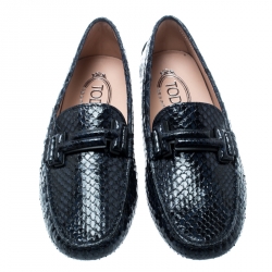 مملوكة مسبقًا Tod's Blue Python Leather Double T Loafers Size 38