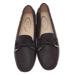 Pre Owned حذاء لوفر تودز فيونكة جلد بني مقاس 40.5