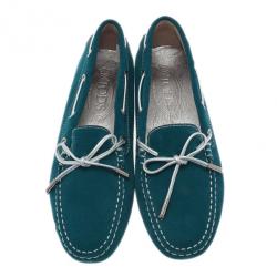 Pre Owned حذاء تود جلد سويدي تركواز لوفرز بفيونكة مقاس 38