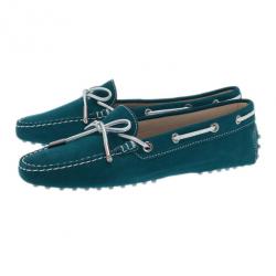 Pre Owned حذاء تود جلد سويدي تركواز لوفرز بفيونكة مقاس 38