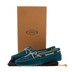 Pre Owned حذاء تود جلد سويدي تركواز لوفرز بفيونكة مقاس 38