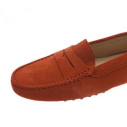 Pre Owned Tod's Orange Suede Penny Loafers Size 39