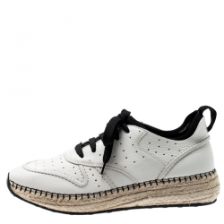 Pre Owned Tod's White Leather Mesh Lined Espadrille Wedge Sneakers Size 39.5 