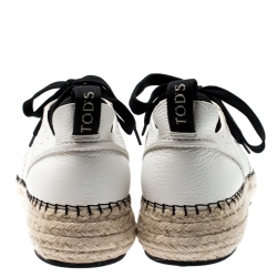 Pre Owned Tod's White Leather Mesh Lined Espadrille Wedge Sneakers Size 39.5 