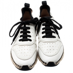 Pre Owned Tod's White Leather Mesh Lined Espadrille Wedge Sneakers Size 39.5 