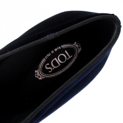 Pre Owned Tod's Indigo Blue Velvet Double T Flats Size 39