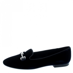 Pre Owned Tod's Indigo Blue Velvet Double T Flats Size 39