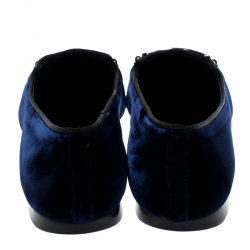 Pre Owned Tod's Indigo Blue Velvet Double T Flats Size 39