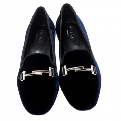 Pre Owned Tod's Indigo Blue Velvet Double T Flats Size 39