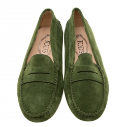 Pre Owned Tod's Green Suede Penny Loafers Size 37.5
