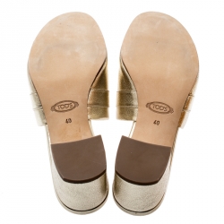 Pre Owned حذاء مولز تودز مقدمة مفتوحة T مزدوج جلد منقوش ذهبي ميتالك إصدار محدود مقاس 40