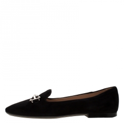 Pre Owned Tod's Black Suede Crystal Embellished Double T Smoking Slippers Size 38