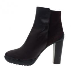 Pre Owned Tod's Black Suede and Leather Ankle Boots Size 39.5