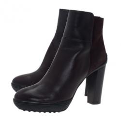 Pre Owned Tod's Black Suede and Leather Ankle Boots Size 39.5